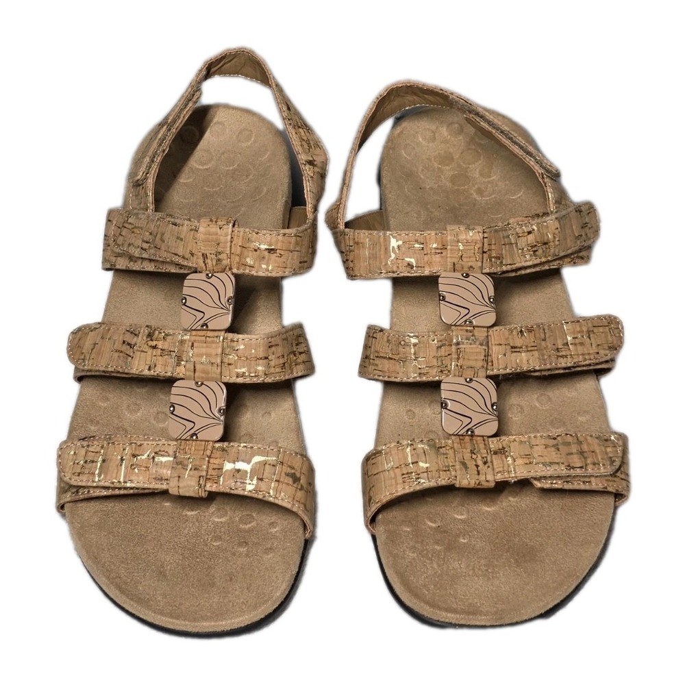 Vionic Womens Size 9 Amber Adjustable Backstrap Strappy Cork Sandal Comfort Tan